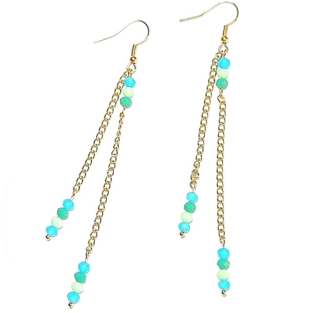 NWT Handmade Favorite Moon Turquoise and Green Gold Chain Earrings​